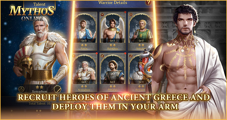 Recruit heroes of Ancient Greece and deploy them in your army or city