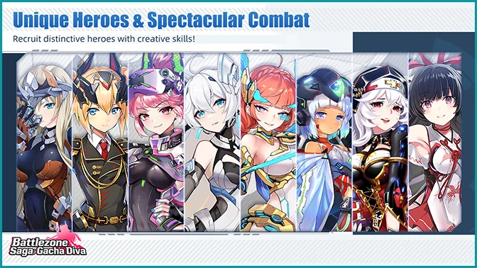 Unique Heroes & Spectacular Combat / Recruit distinctive heroes with creative skills!