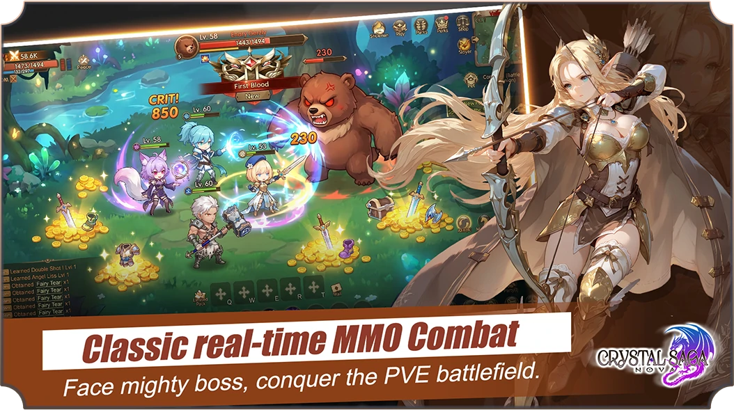 Classic real-time MMO Combat. Face mighty boss, conquer the PVE battlefield.