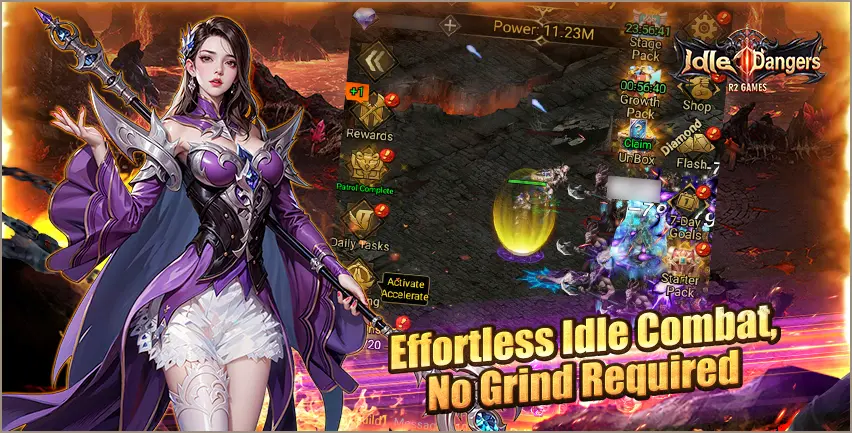 Effortless idle combat, no grind required.
