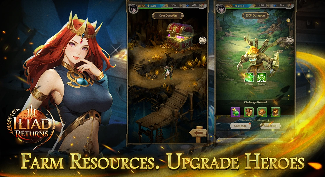 Farm Resources. Upgrade Heroes.