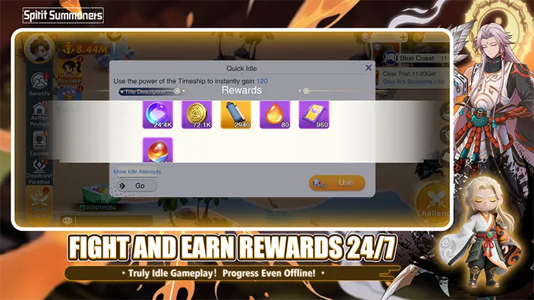 Fight and Earn Rewards 24/7 Truly Idle Gameplay！Progress Even Offline!